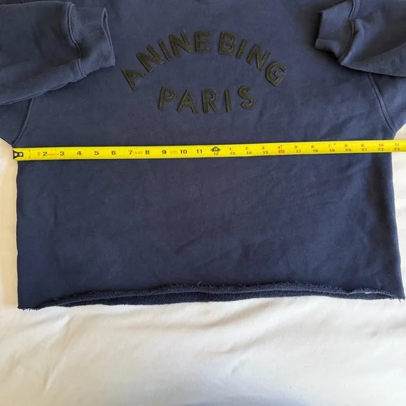 Anine Bing "Jaci" Washed Navy Black Paris Lettering Cotton Sweatshirt *Altered* - Picture 17 of 17
